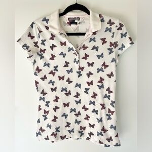 VTG TOMMY HILFIGER Y2K Women’s Baby Sleeve Butterfly Slim Fit Polo Shirt Size M